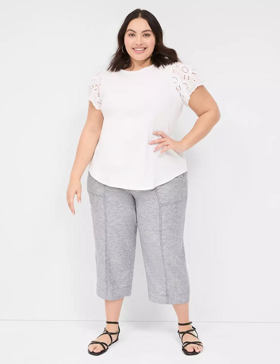 Lane Bryant Flutter Eyelet-Sleeve Top Women T Shirts White | SDT352YO