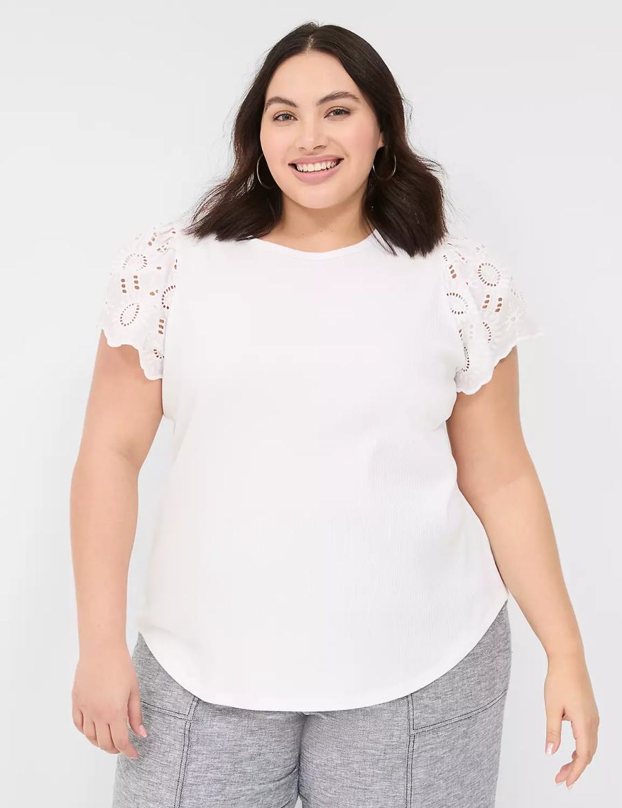 Lane Bryant Flutter Eyelet-Sleeve Top Women T Shirts White | SDT352YO