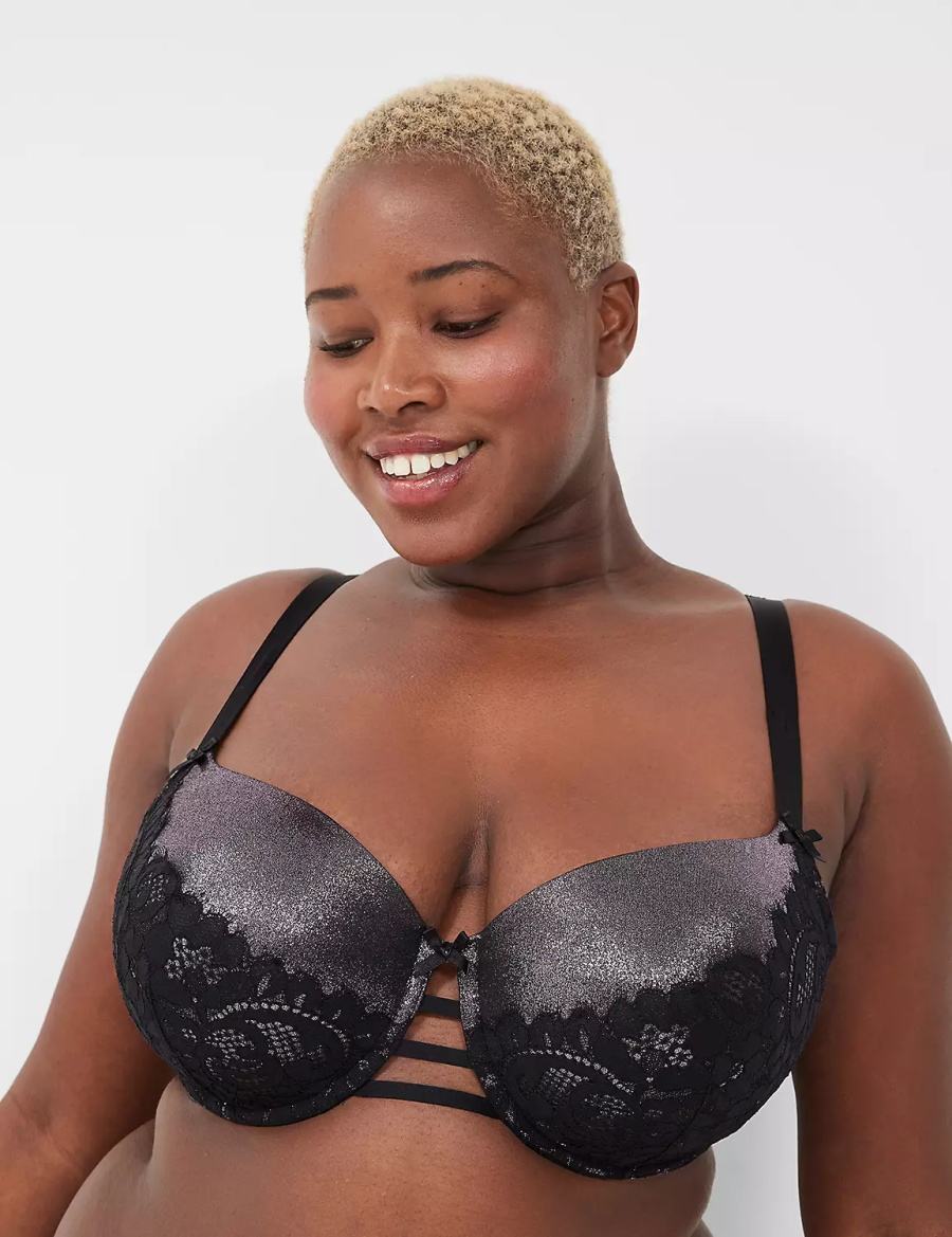 Lane Bryant Foil Shine Boost Women Balconette Bra Black | SSG2811DM