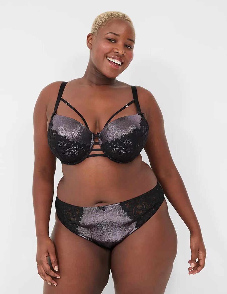 Lane Bryant Foil Shine Boost Women Balconette Bra Black | SSG2811DM