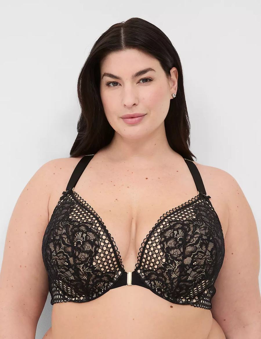 Lane Bryant Front-Close Boost Plunge Women Bralettes Black | GHQ168QD