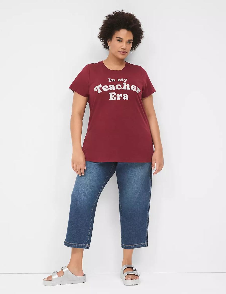 Lane Bryant Glitter In My Teacher Era Graphic Tee Women T Shirts Dark Red | TCI2450DK