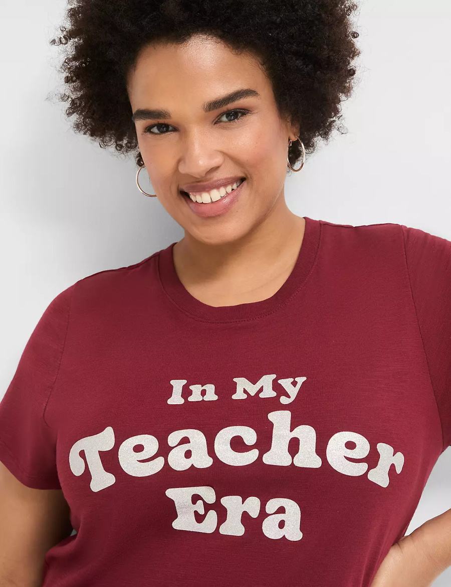 Lane Bryant Glitter In My Teacher Era Graphic Tee Women T Shirts Dark Red | TCI2450DK