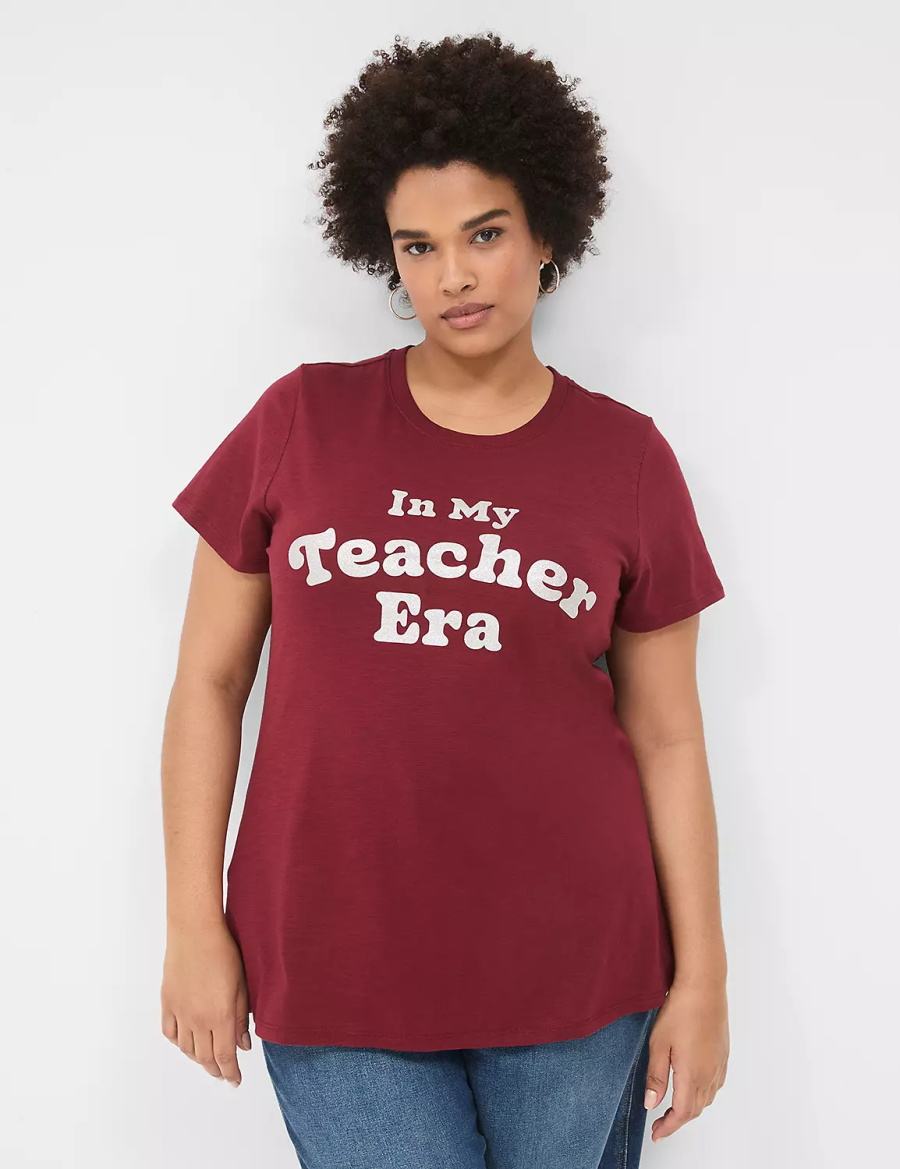 Lane Bryant Glitter In My Teacher Era Graphic Tee Women T Shirts Dark Red | TCI2450DK