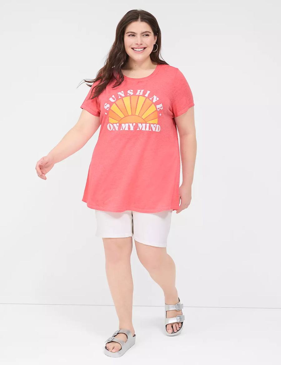 Lane Bryant Glitter Sunshine On My Mind Graphic Tee Women T Shirts Pink | FMV83100RM