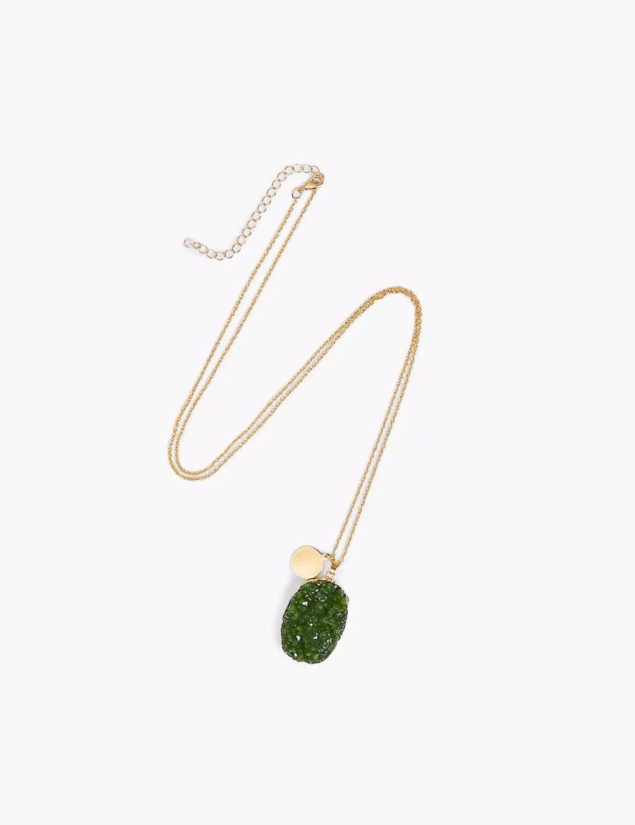 Lane Bryant Green Druzy Women Pendant Necklace Gold | DTV8828GJ