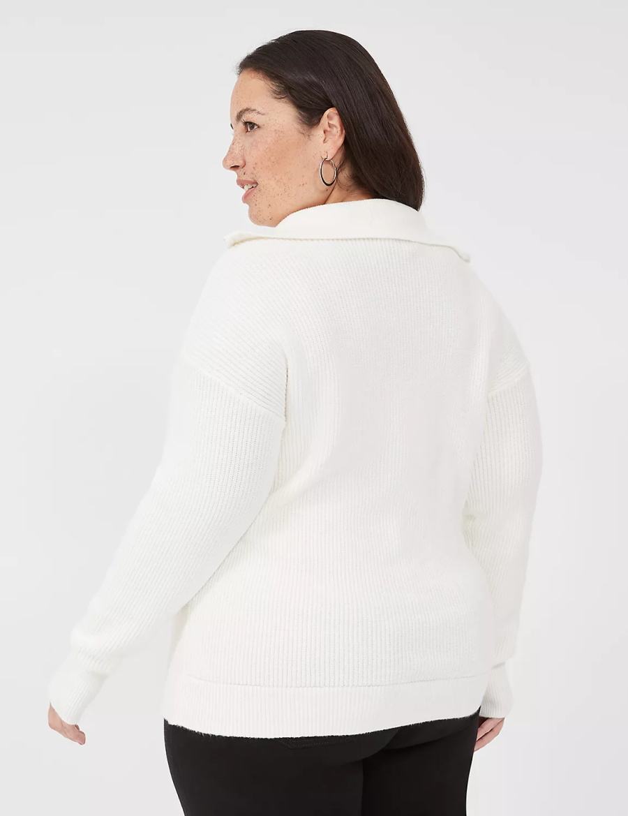 Lane Bryant Half-Zip Mock-Neck Women Sweaters White | XWZ177LX