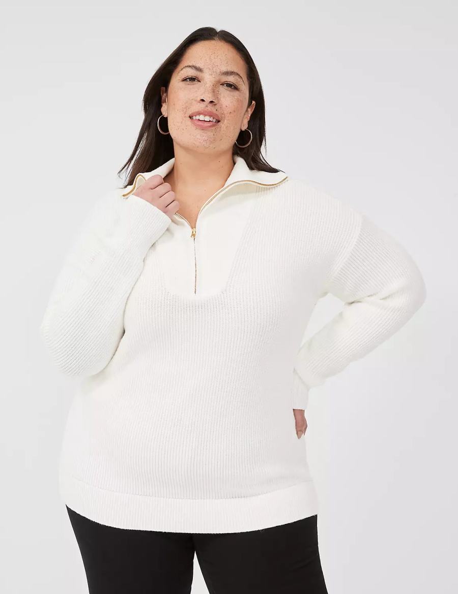 Lane Bryant Half-Zip Mock-Neck Women Sweaters White | XWZ177LX