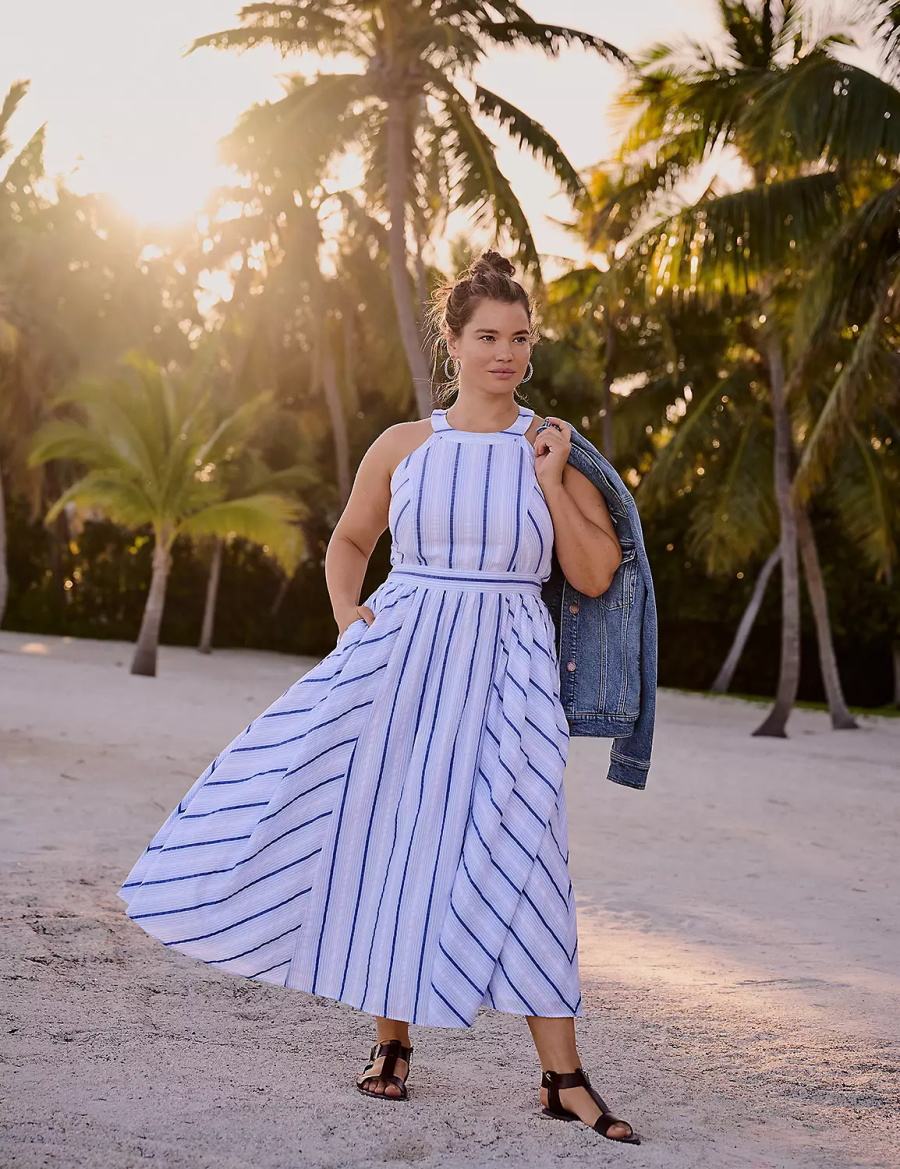 Lane Bryant Halter-Neck Women Maxi Dress White Blue | KKZ3611PS