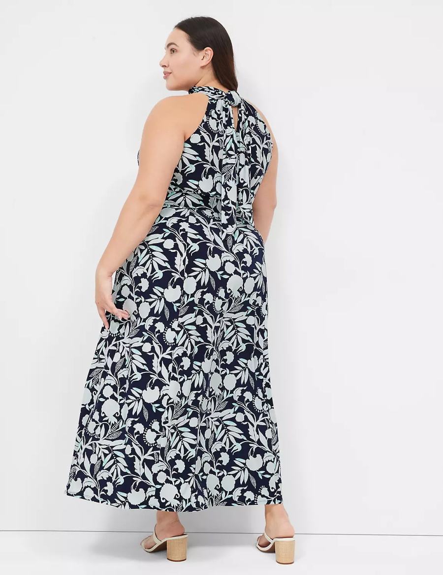 Lane Bryant Halter Tie-Neck Women Casual Dress Navy | RQQ3762DX