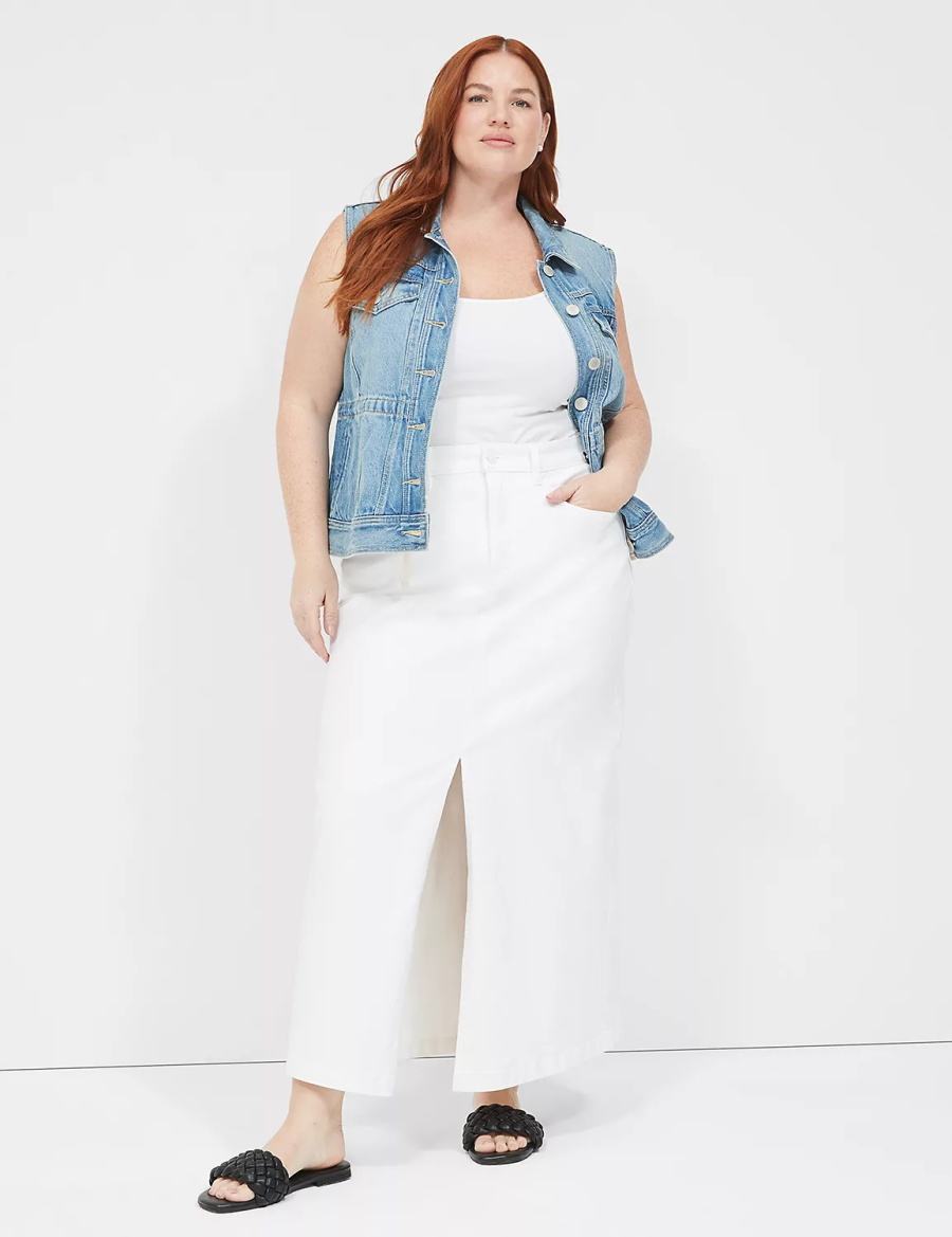 Lane Bryant High-Rise Denim Maxi Women Skirts White | HZH4183WA