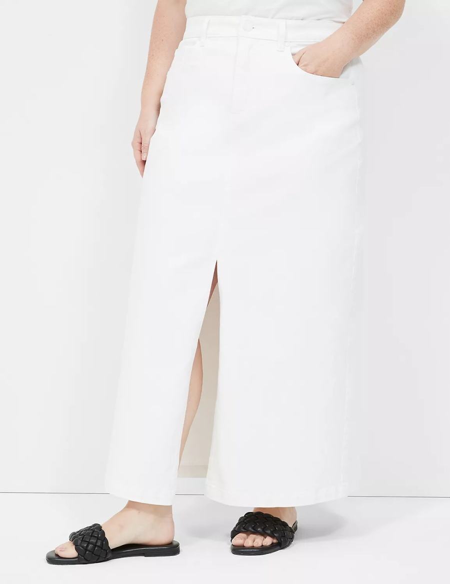 Lane Bryant High-Rise Denim Maxi Women Skirts White | HZH4183WA