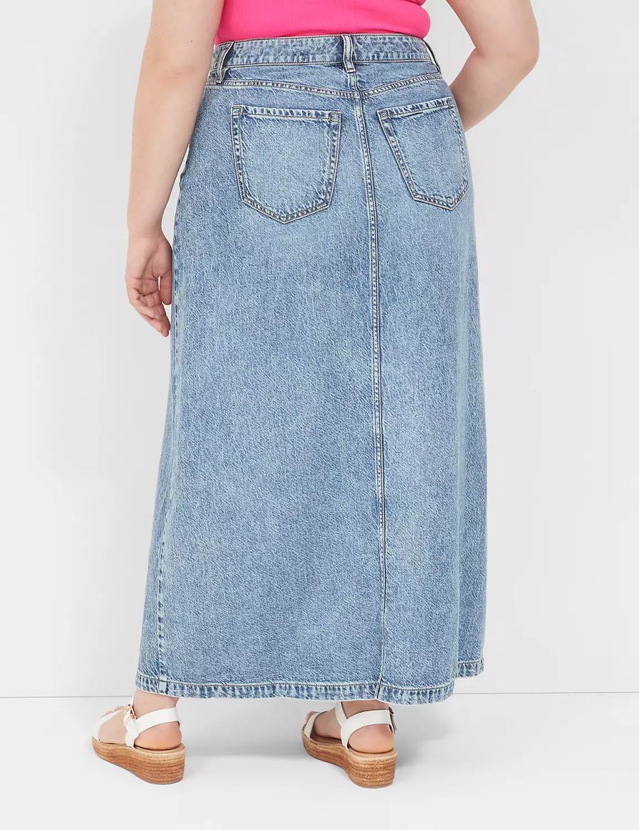 Lane Bryant High-Rise Front-Slit Denim Maxi Women Skirts Light Blue | DTW324EI