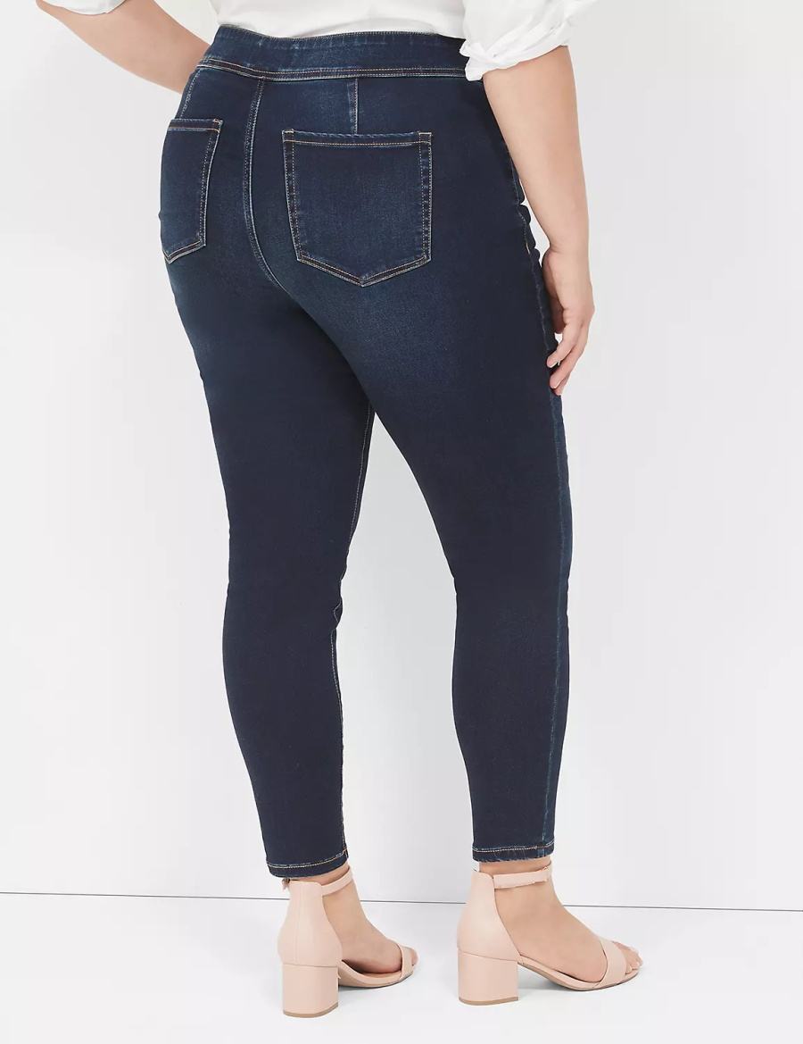 Lane Bryant High-Rise Sateen 3-Button Women Jeggings Dark Blue | EJG3829ID