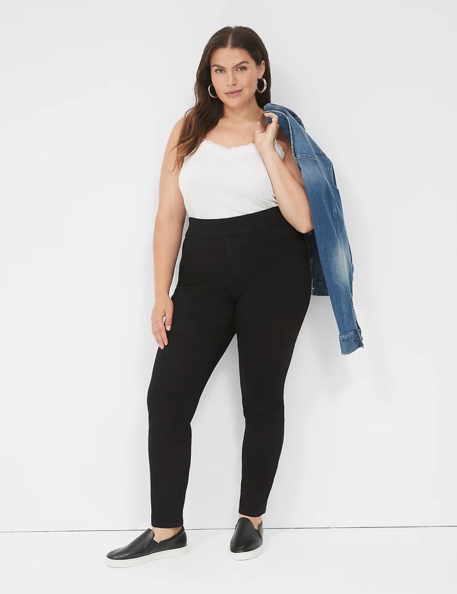 Lane Bryant High-Rise Sateen Pull-On Women Jeggings Black | CDF4119YE