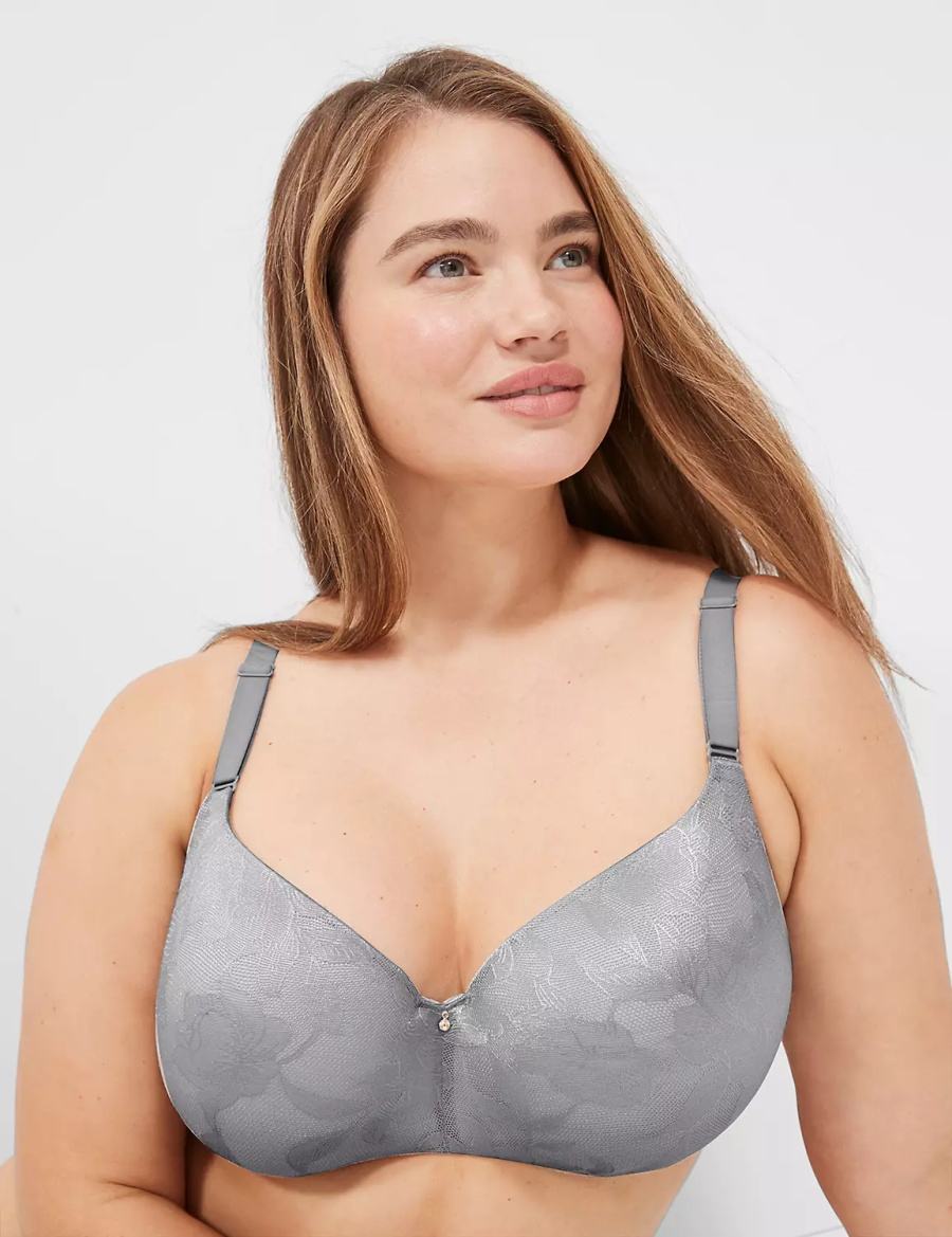 Lane Bryant Invisible Lace Backsmoother Lightly Lined Women Balconette Bra Grey | WGS284CA