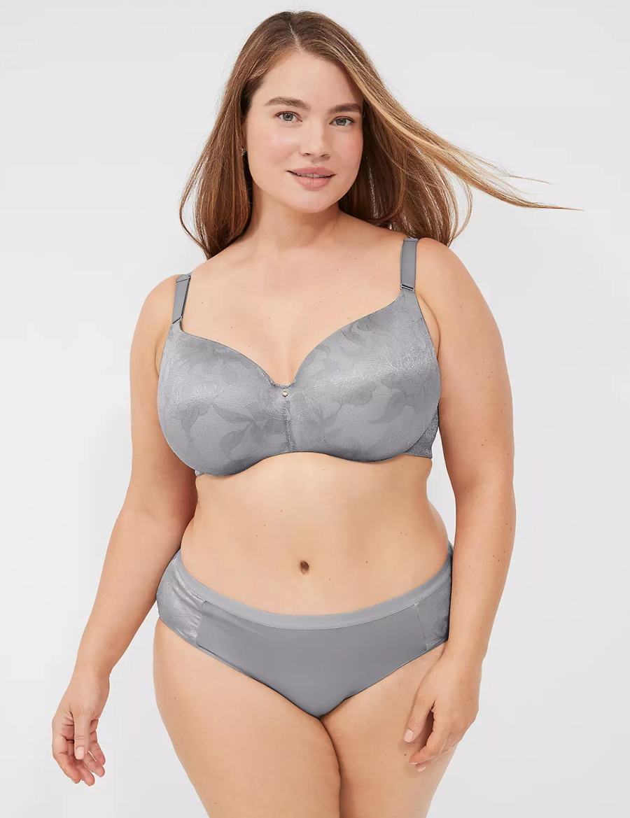 Lane Bryant Invisible Lace Backsmoother Lightly Lined Women Balconette Bra Grey | WGS284CA