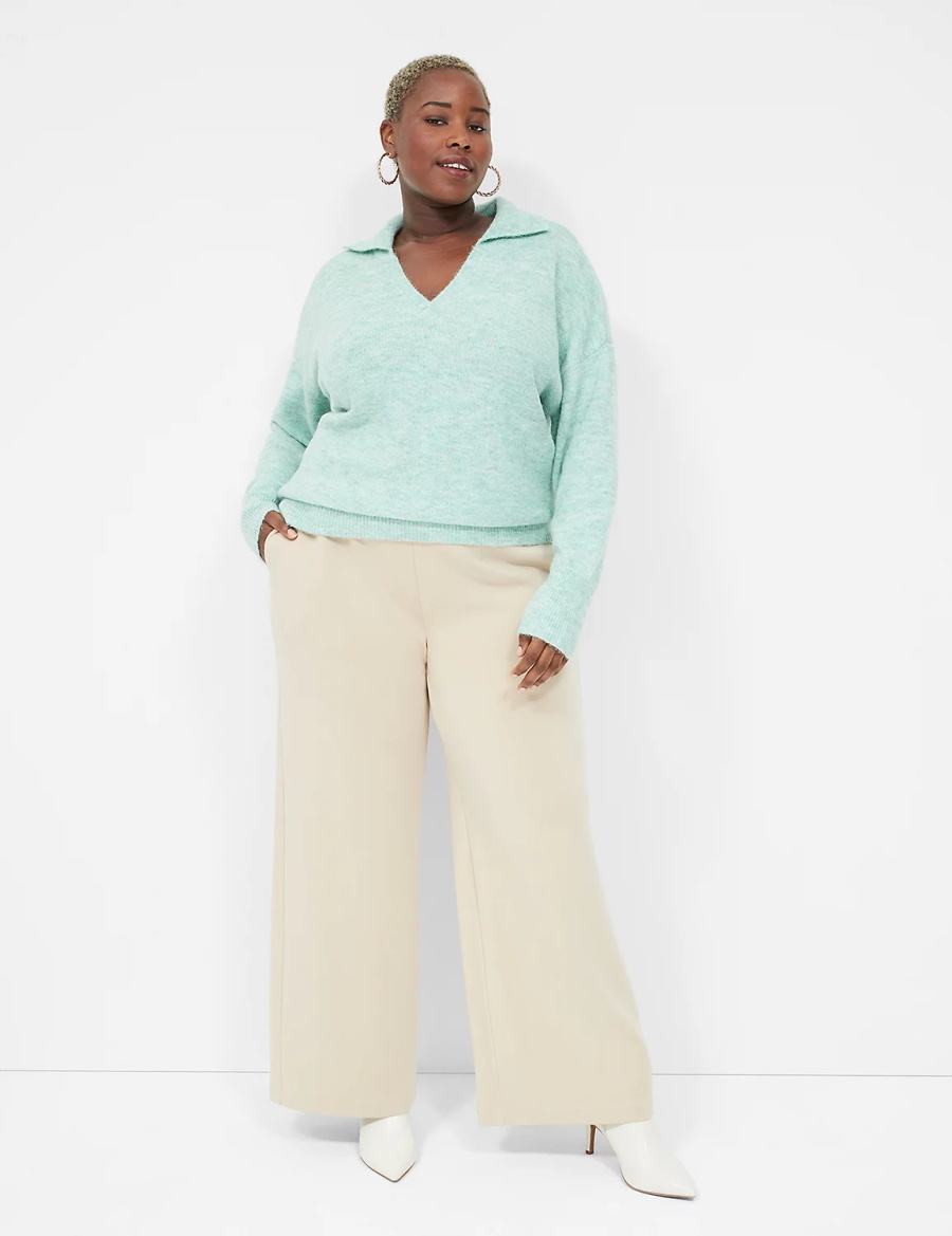 Lane Bryant Journey Knit High-Rise Wide Leg Women Pants Khaki | LHJ4311SU