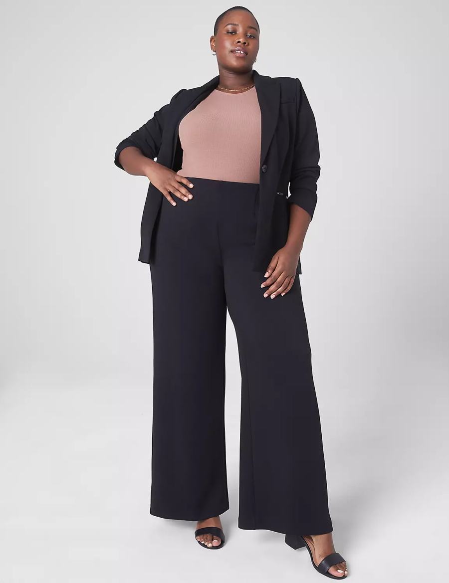 Lane Bryant Journey Knit High-Rise Wide Leg Women Pants Black | RPK354BF