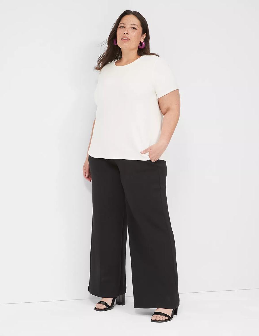 Lane Bryant Journey Knit High-Rise Wide Leg Women Pants Black | RPK354BF