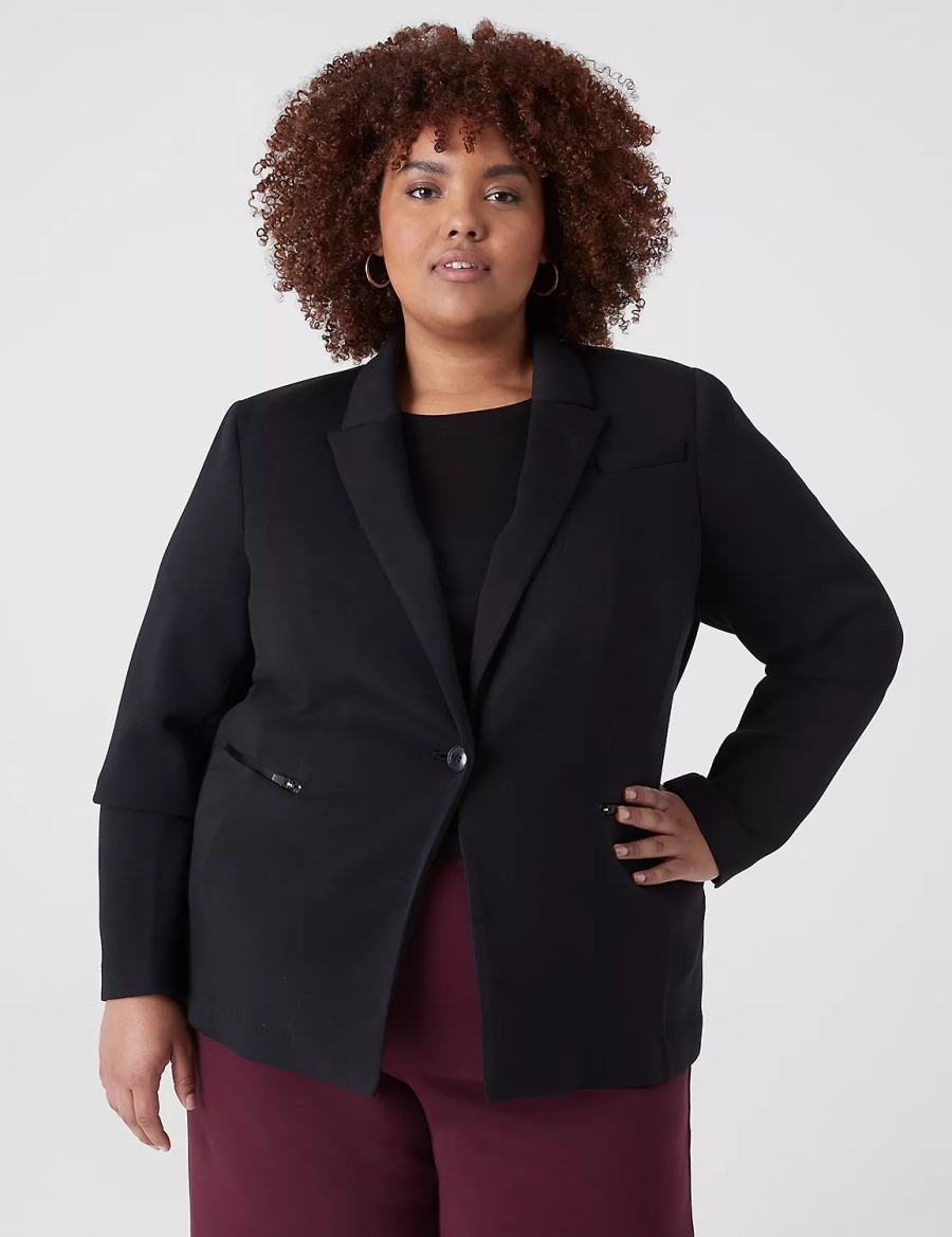 Lane Bryant Journey Knit With Zipper Pocket Women Jackets Black | FOR7170XM