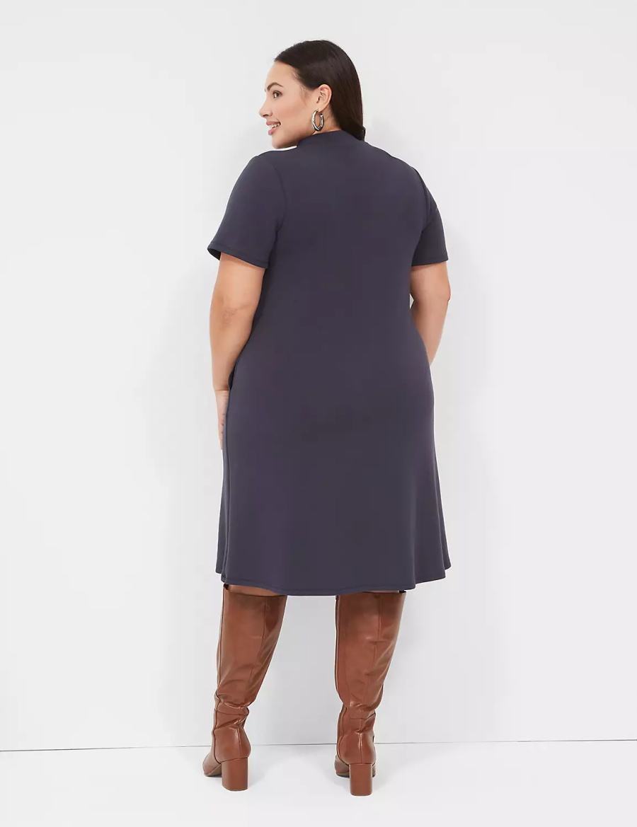 Lane Bryant Journey Short-Sleeve Mock-Neck Women Casual Dress Blue | AEC29100RO