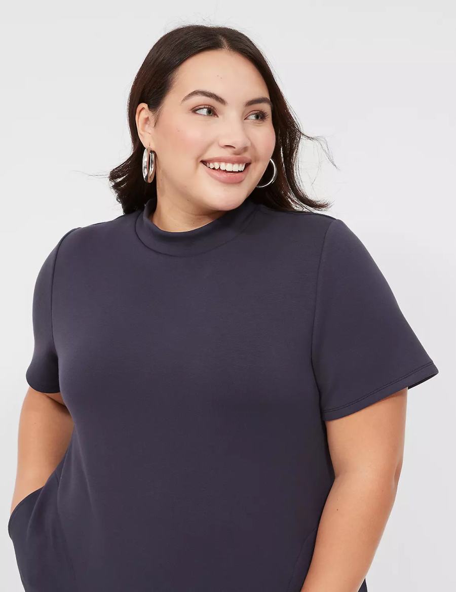 Lane Bryant Journey Short-Sleeve Mock-Neck Women Casual Dress Blue | AEC29100RO