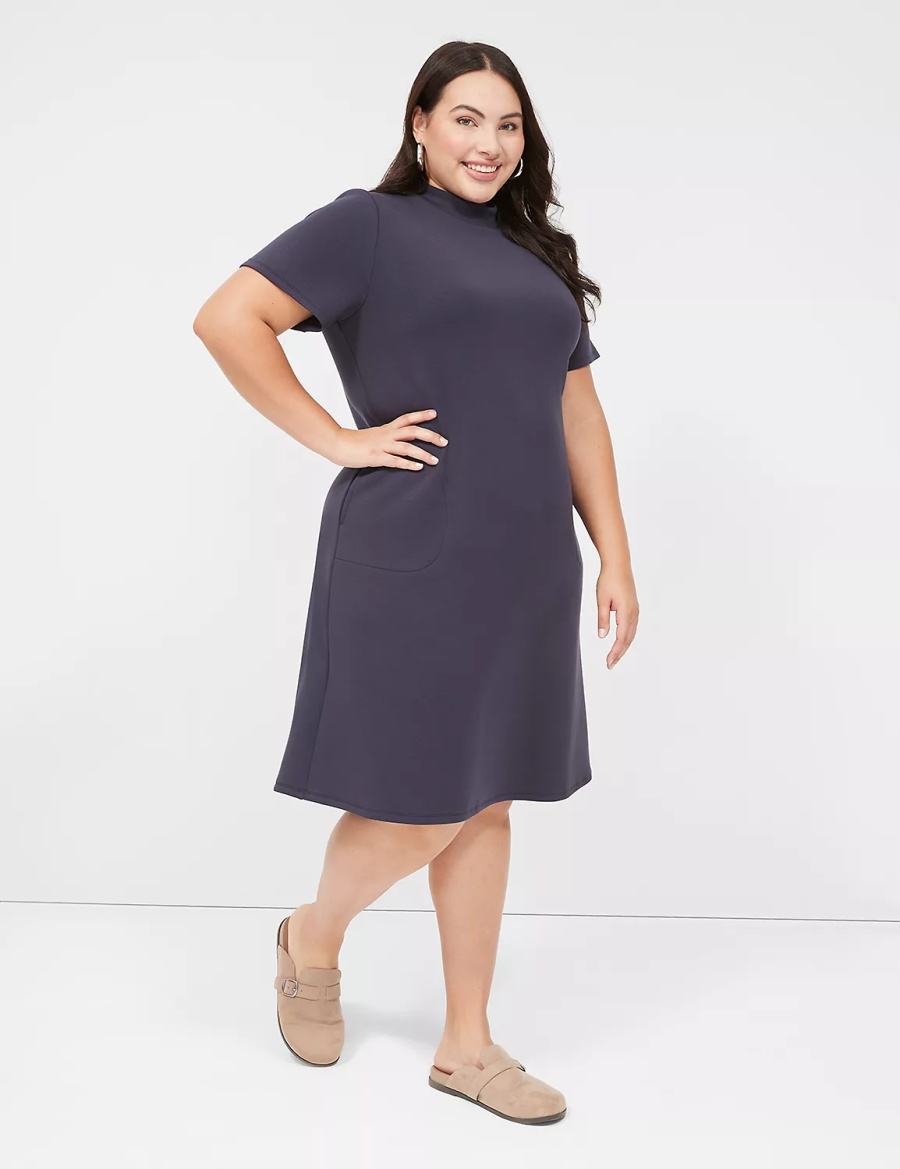 Lane Bryant Journey Short-Sleeve Mock-Neck Women Casual Dress Blue | AEC29100RO