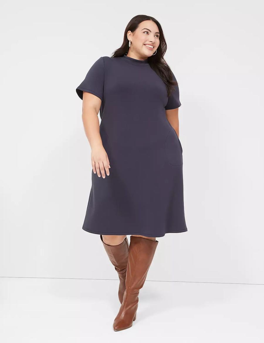 Lane Bryant Journey Short-Sleeve Mock-Neck Women Casual Dress Blue | AEC29100RO