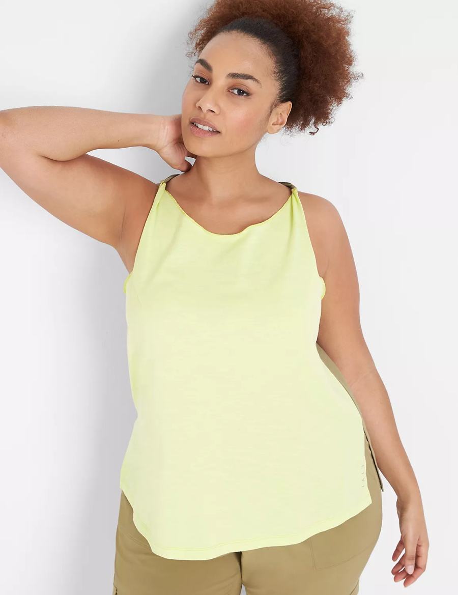 Lane Bryant LIVI Boatneck Twist-Shoulder Women Tank Top Light Green | QDC9044EX