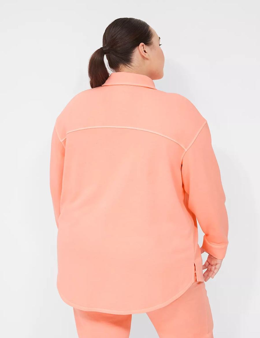 Lane Bryant LIVI Button-Front French Terry Shacket Women Shirts Coral | RDG4624AV