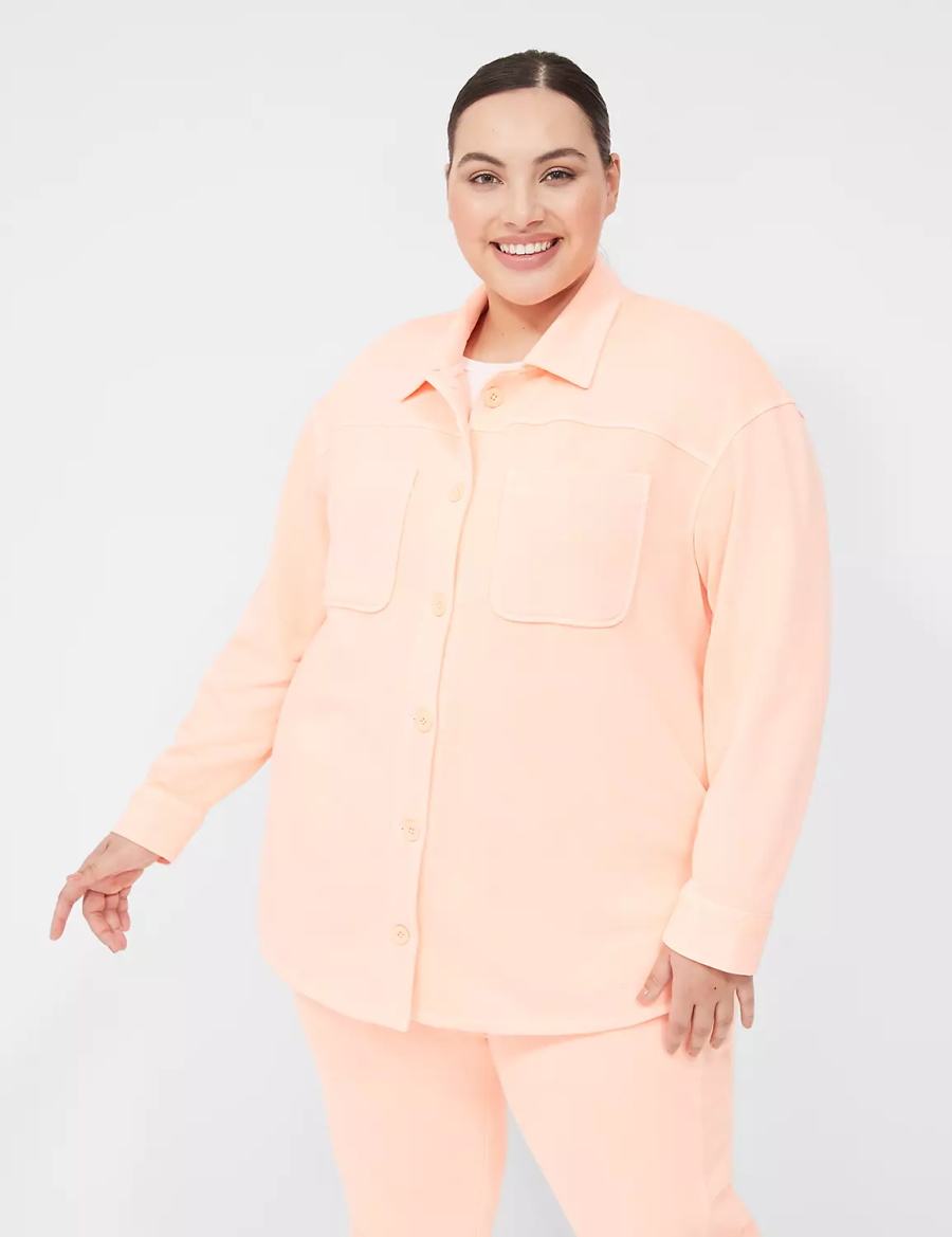 Lane Bryant LIVI Button-Front French Terry Shacket Women Shirts Coral | RDG4624AV