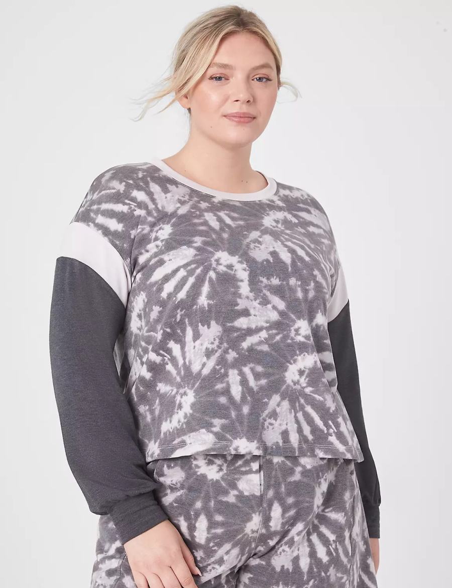 Lane Bryant LIVI CozySoft Long-Sleeve Crew-Neck Women Sweatshirts Grey Multicolor | XQD5649NI