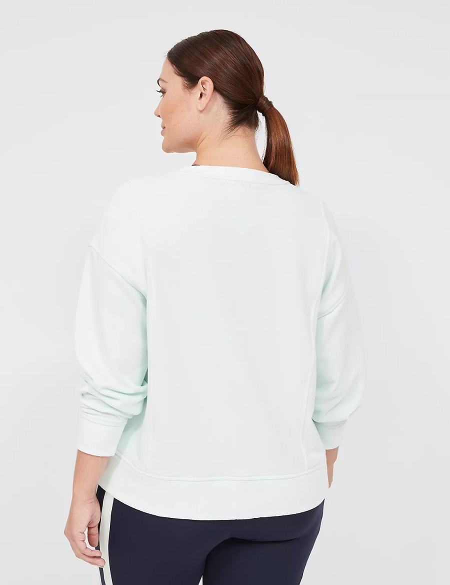 Lane Bryant LIVI Crew-Neck French Terry Washed Women Sweatshirts Light Green | ATN3366UY