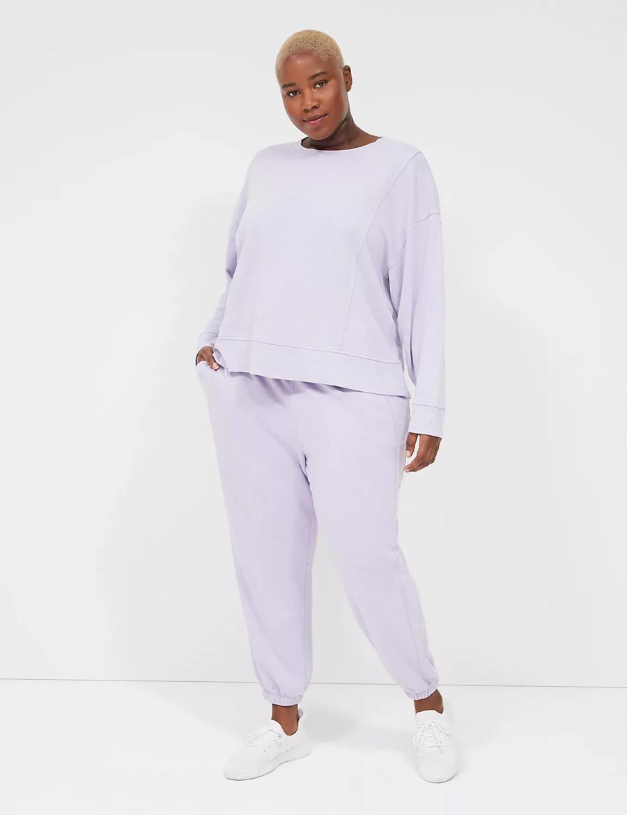 Lane Bryant LIVI Crew-Neck French Terry Washed Women Sweatshirts Purple | NLF592UX