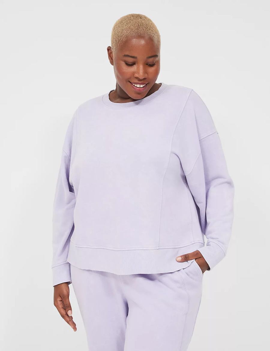 Lane Bryant LIVI Crew-Neck French Terry Washed Women Sweatshirts Purple | NLF592UX