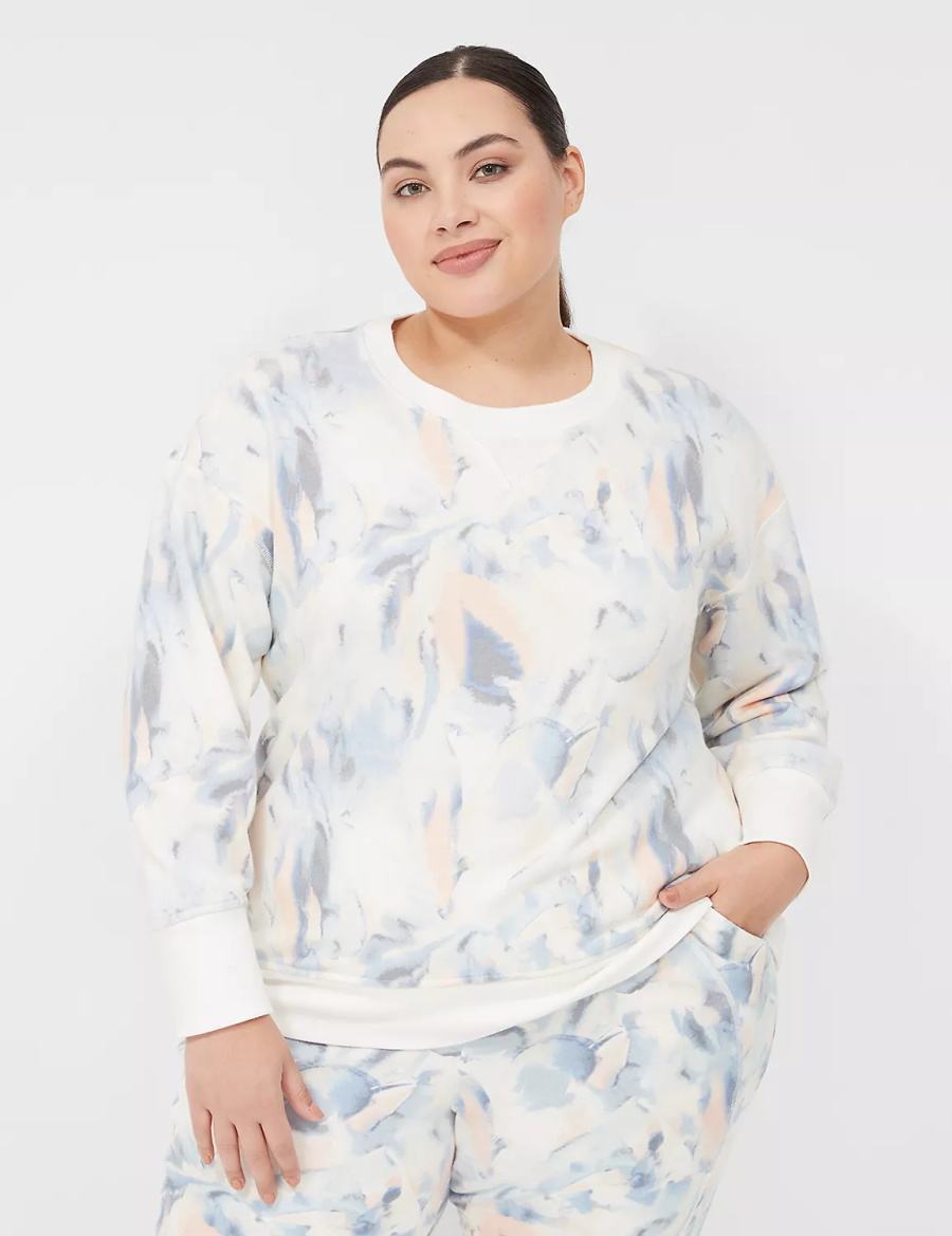 Lane Bryant LIVI Crew-Neck French Terry Women Sweatshirts Blue | JMA3391PN