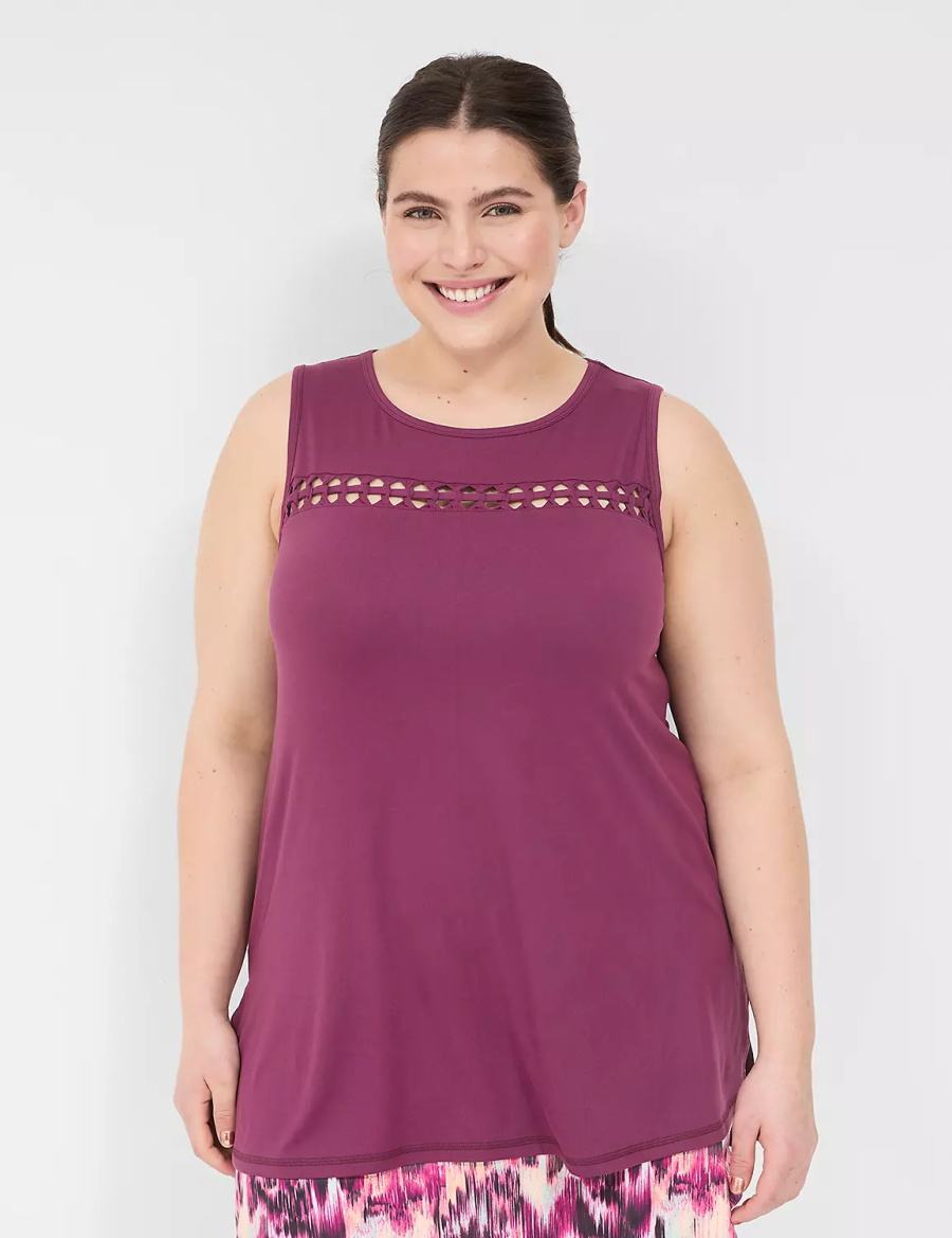 Lane Bryant LIVI Crew-Neck Macrame Women Tank Top Dark Purple | XSW5065WD