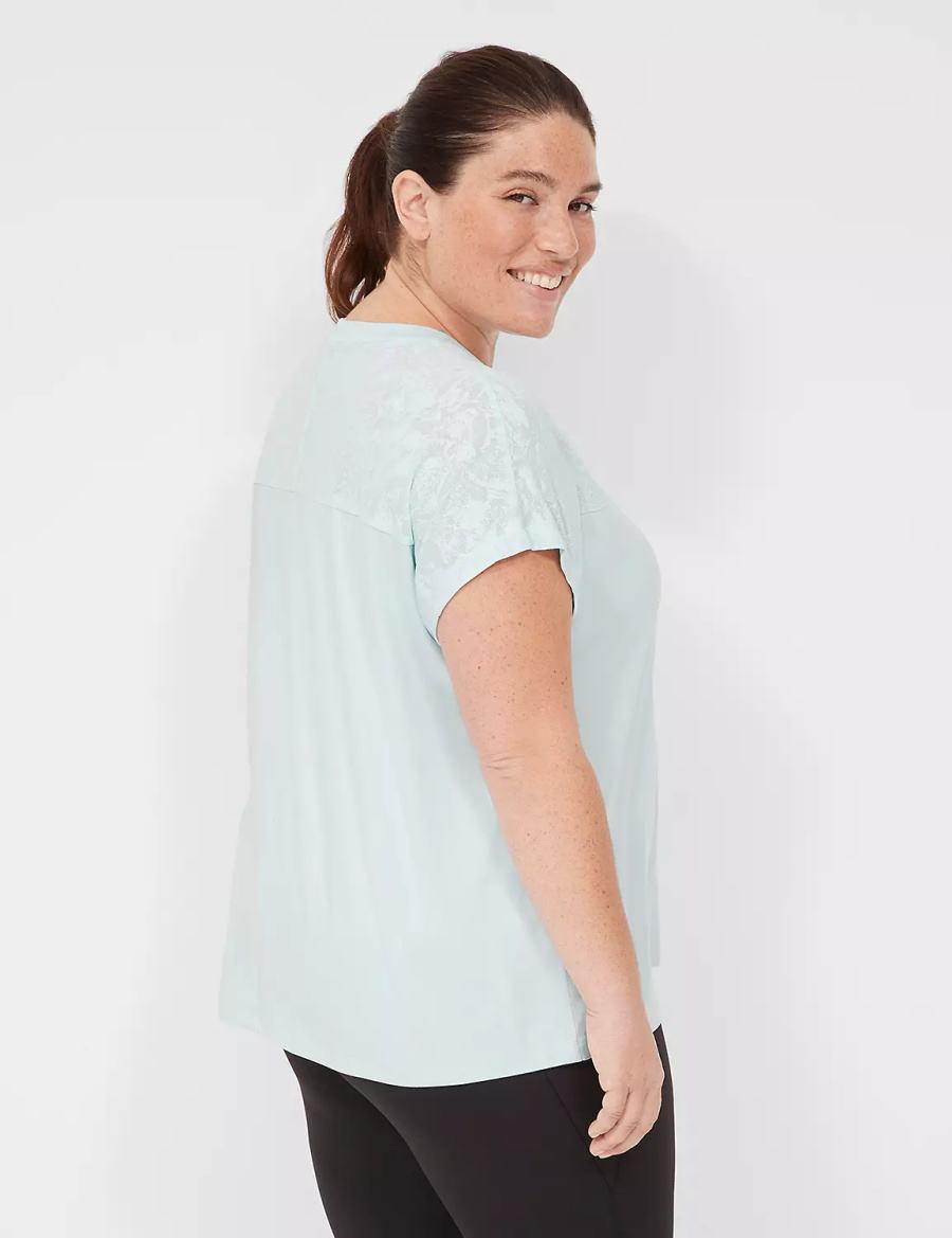 Lane Bryant LIVI Crew-Neck Mesh & Recycled LIVI Soft Tee Women T Shirts Light Green | VVS3441IY