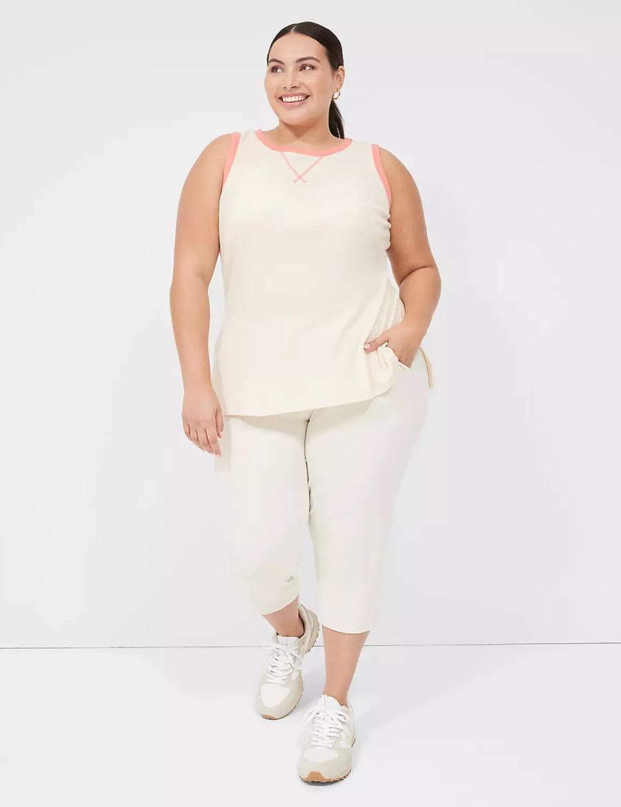 Lane Bryant LIVI Crew-Neck Rib Women Tank Top White | HIV334LO