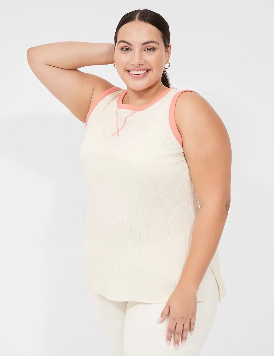 Lane Bryant LIVI Crew-Neck Rib Women Tank Top White | HIV334LO