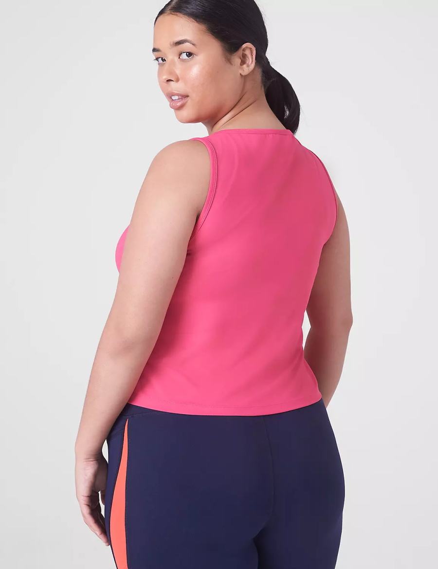 Lane Bryant LIVI Crop Snap-Up Wicking Women Tank Top Fuchsia Pink | IXC1066LT