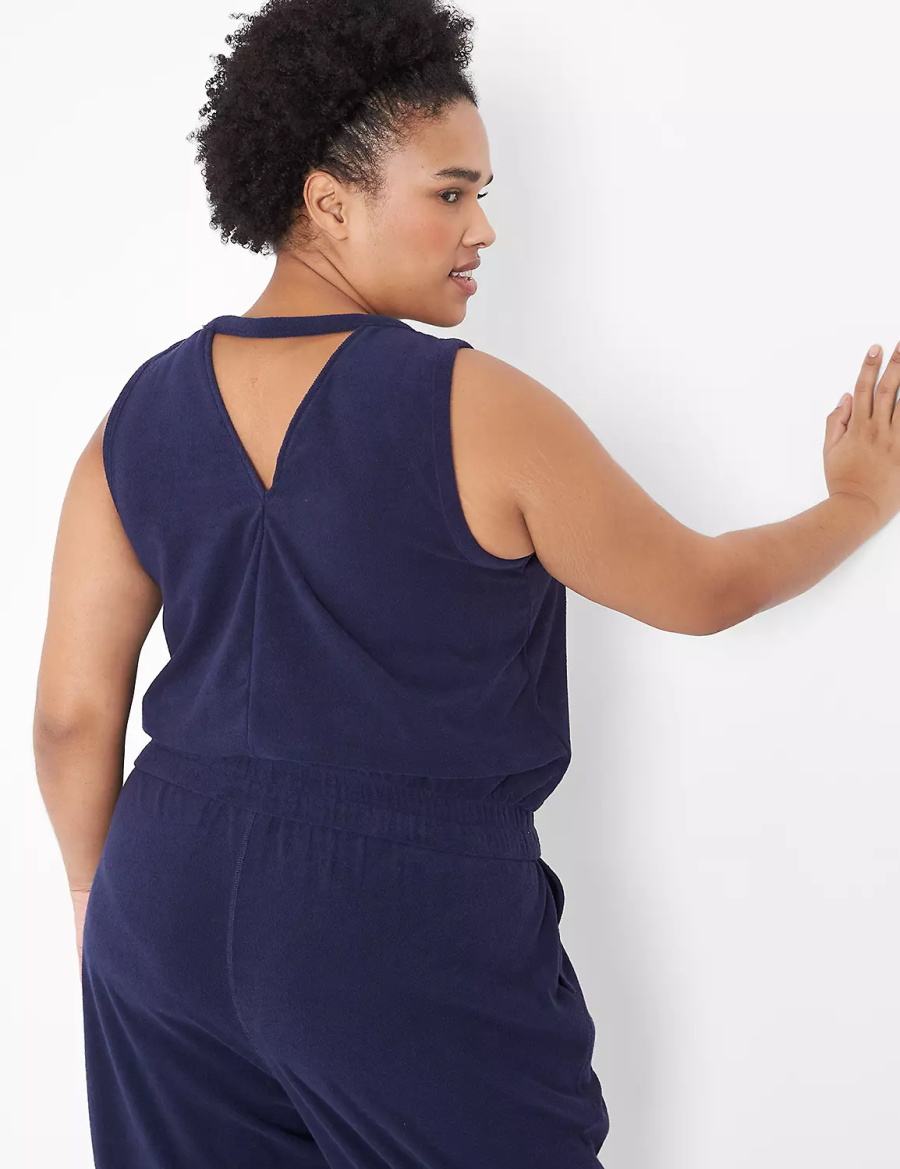 Lane Bryant LIVI Crop Towel Terry Women Tank Top Blue | AIP7136CA