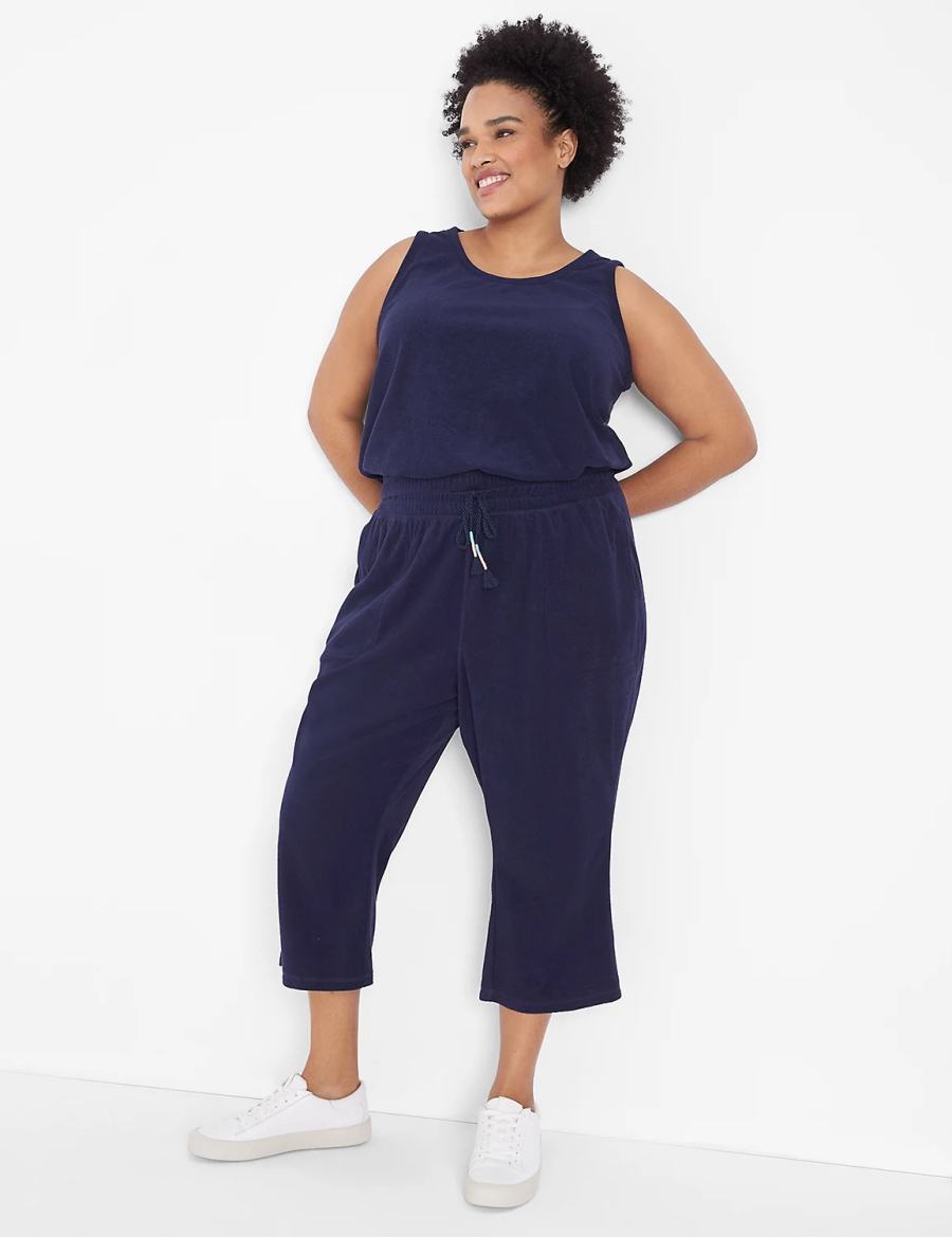 Lane Bryant LIVI Crop Towel Terry Women Tank Top Blue | AIP7136CA