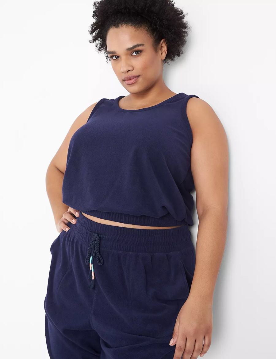 Lane Bryant LIVI Crop Towel Terry Women Tank Top Blue | AIP7136CA