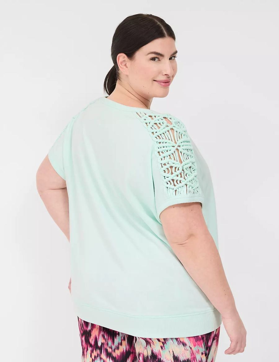 Lane Bryant LIVI French Terry Macrame Women Sweatshirts Green | MQP6887XQ