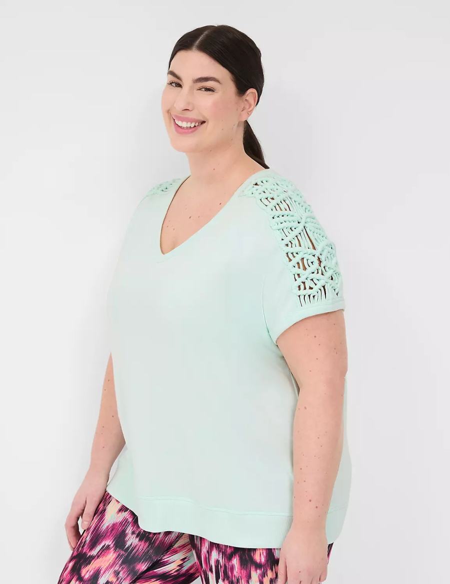 Lane Bryant LIVI French Terry Macrame Women Sweatshirts Green | MQP6887XQ