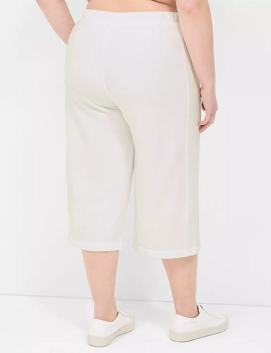 Lane Bryant LIVI French Terry Relaxed Straight Capri Women Pants White | VQS1067GN