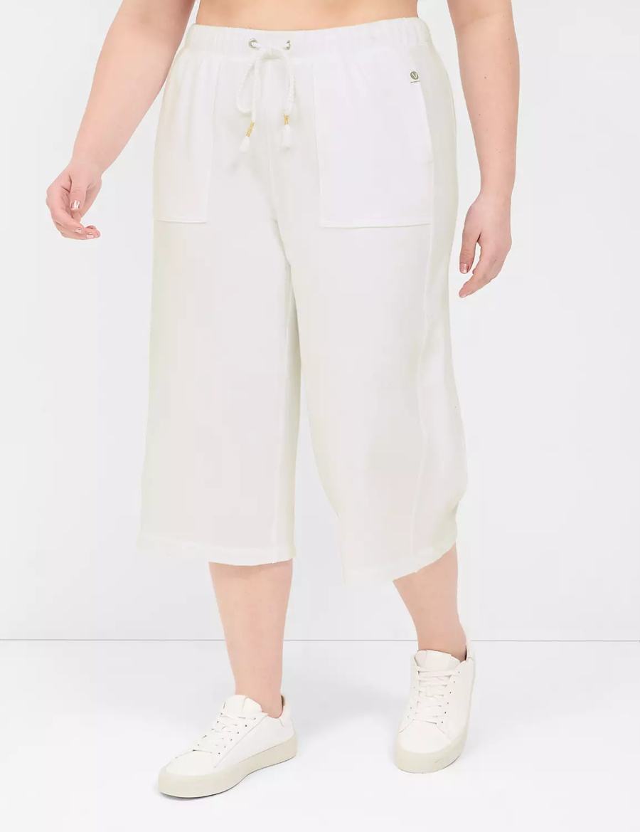 Lane Bryant LIVI French Terry Relaxed Straight Capri Women Pants White | VQS1067GN