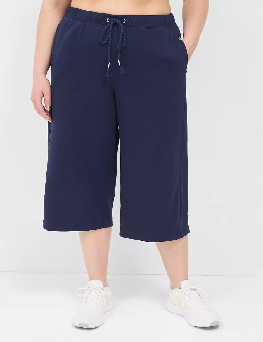 Lane Bryant LIVI French Terry Relaxed Straight Capri Women Pants Navy | NJU8697WH